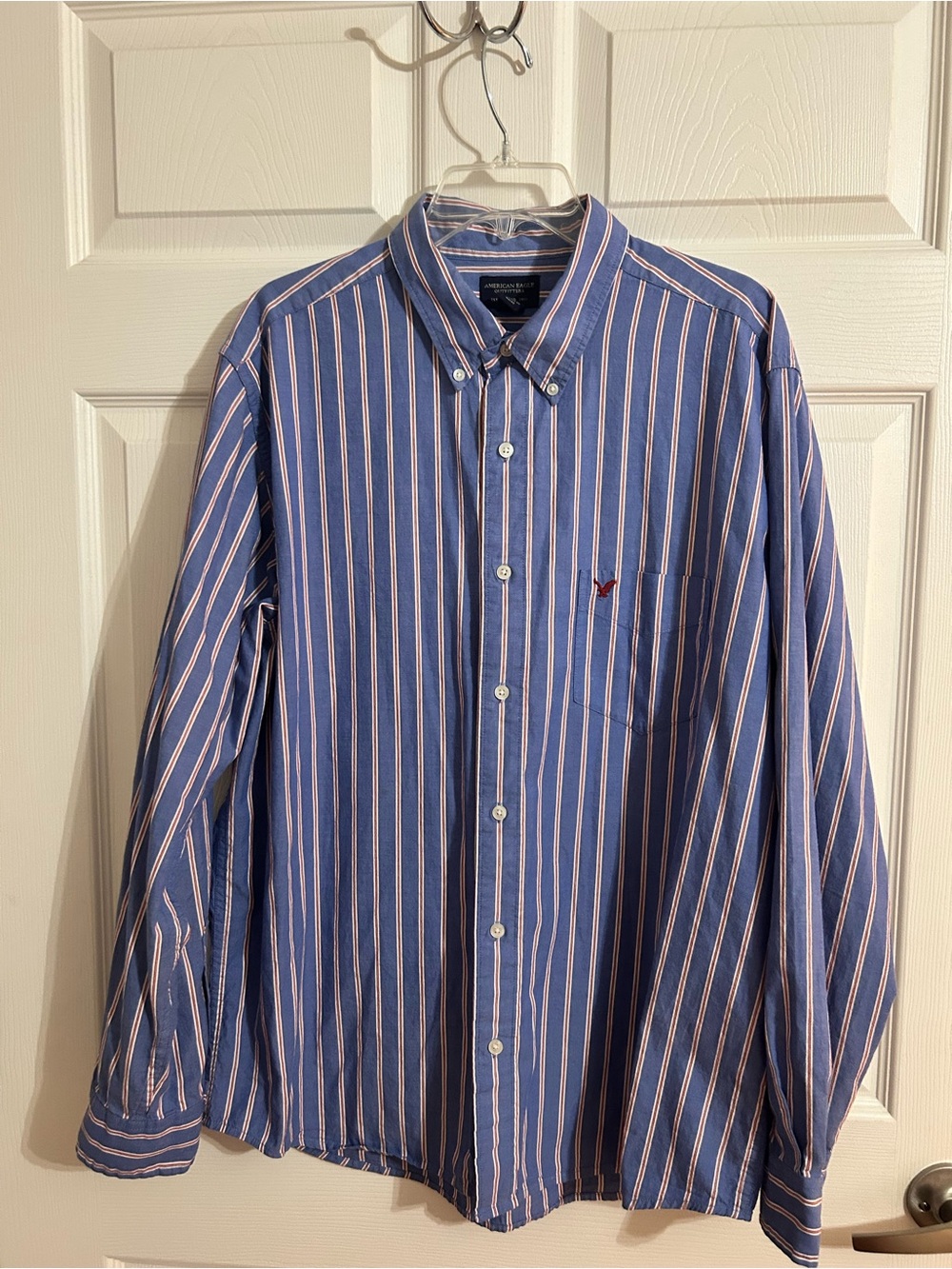 American Eagle Outfitters Blue and Pink Striped Button-Down Shirt